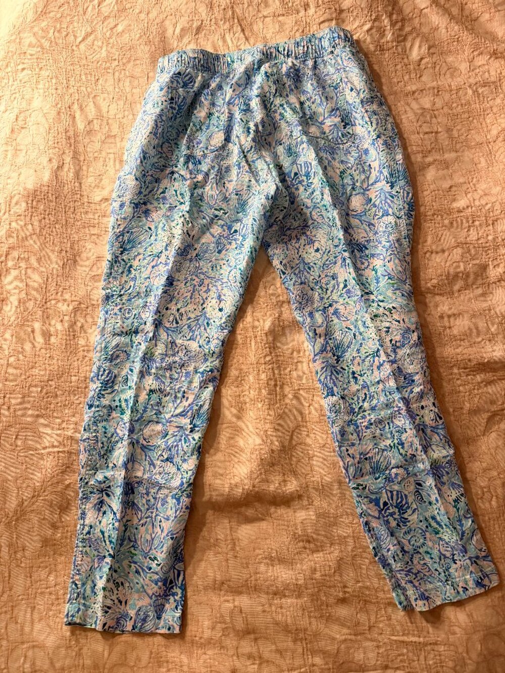 🌴 Lilly Pulitzer Taron Linen Pull-On Pants – Surf Blue Soleil – Large 🌴